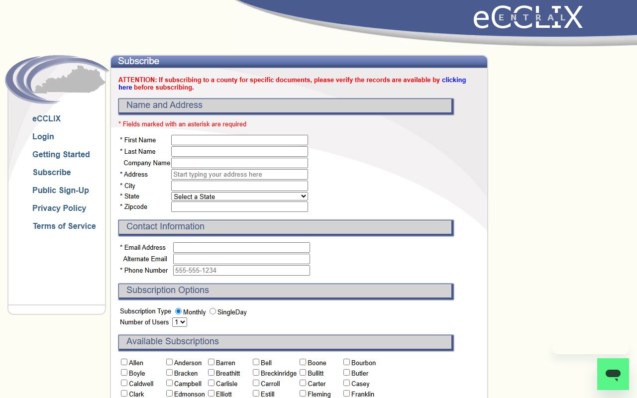 Lewis County County Clerk eCCLIX commercial subscription