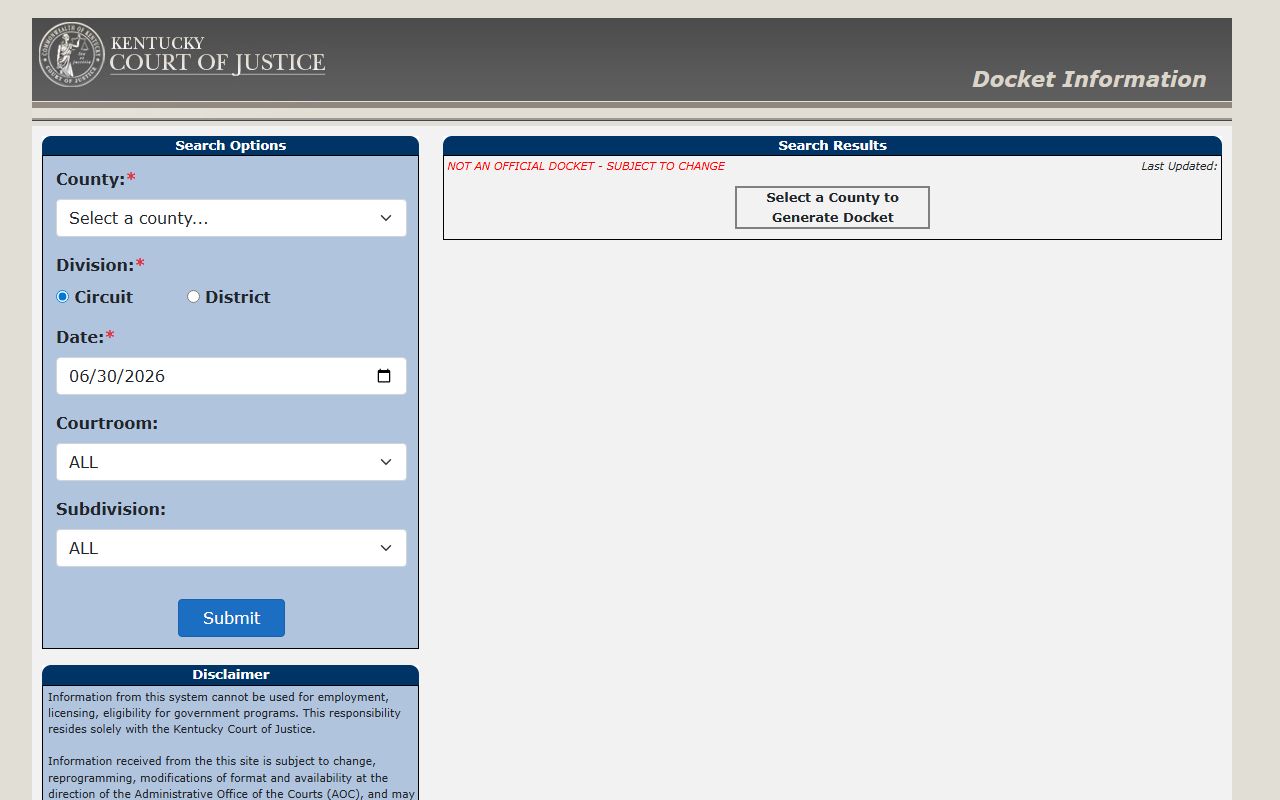 Lewis County court dockets KCOJ public docket search