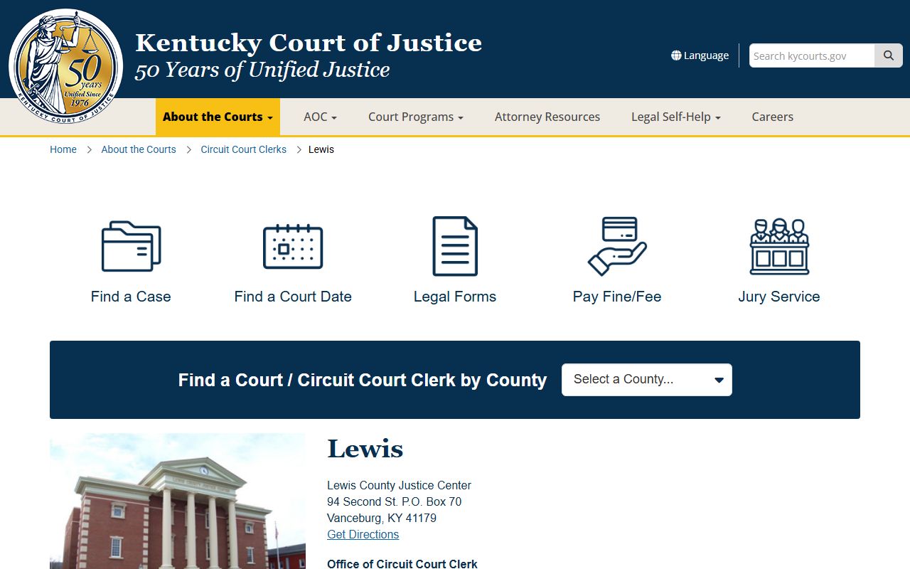 Lewis County court records Kentucky Court of Justice Lewis County page