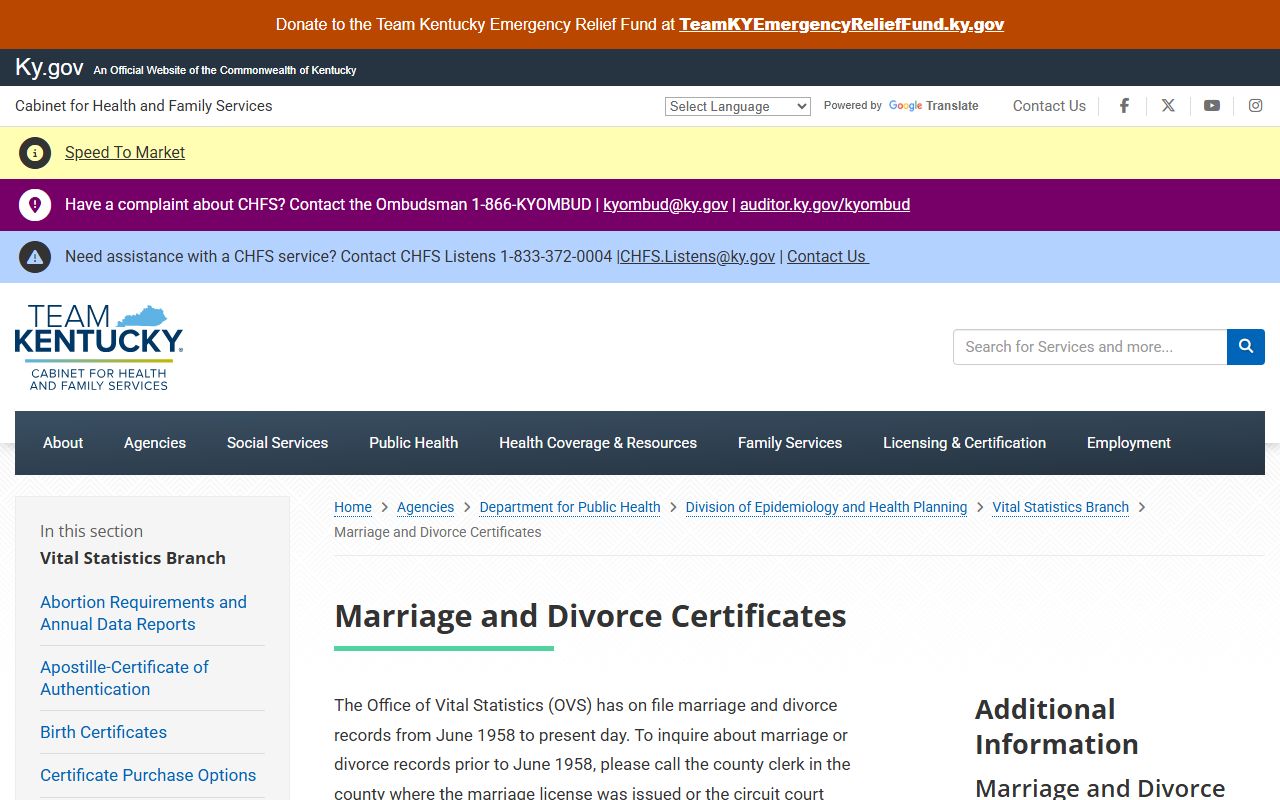 Lewis County marriage and divorce records Kentucky certificate page
