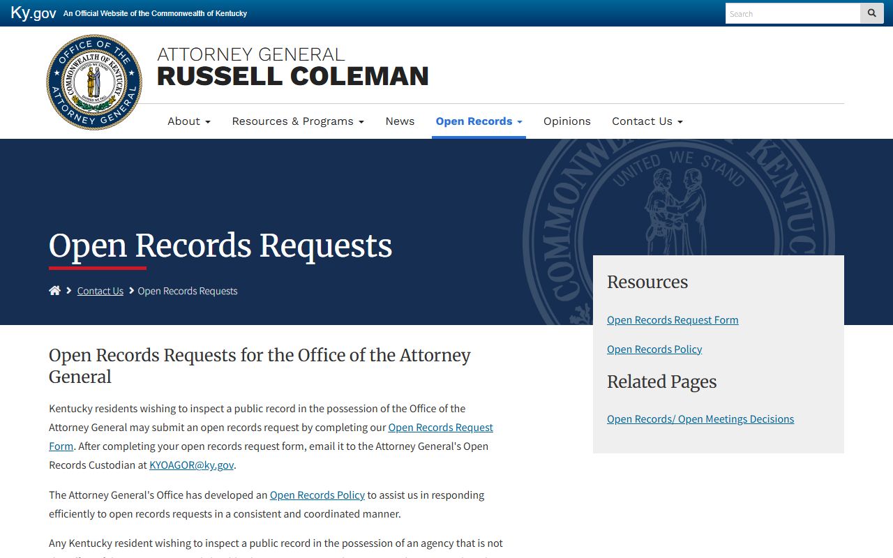 Lewis County warrant records Kentucky Attorney General open records requests